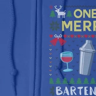 One Merry Bartender Cocktail Bar Ugly Christmas Sweater Gift Full Zip Hoodie