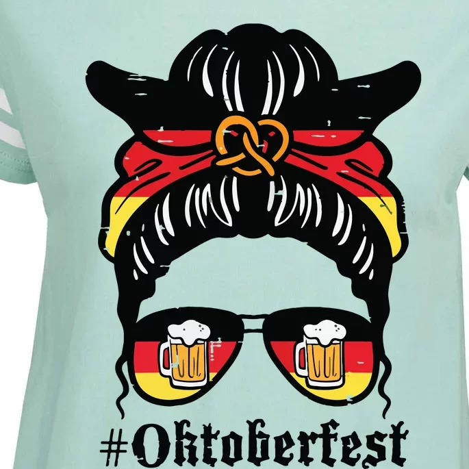 Oktoberfest Messy Bun German Flag Bavarian Festival Women Enza Ladies Jersey Football T-Shirt