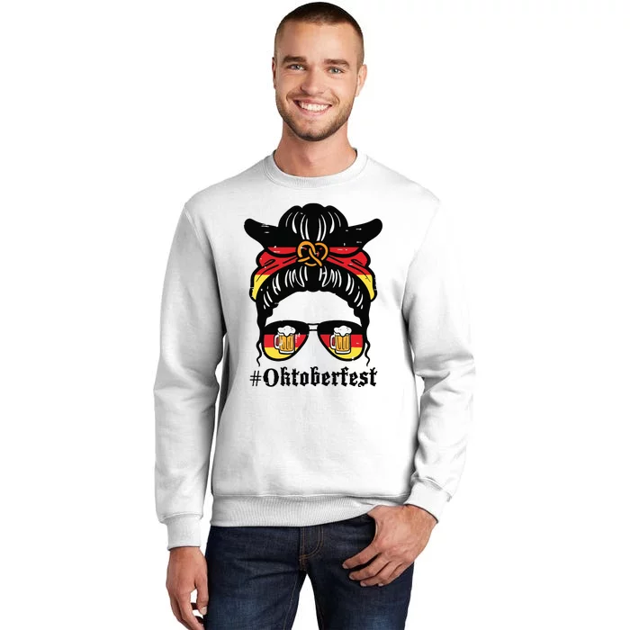 Oktoberfest Messy Bun German Flag Bavarian Festival Women Sweatshirt