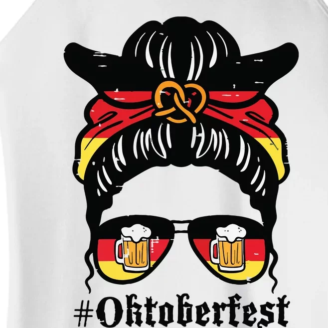 Oktoberfest Messy Bun German Flag Bavarian Festival Women Women’s Perfect Tri Rocker Tank