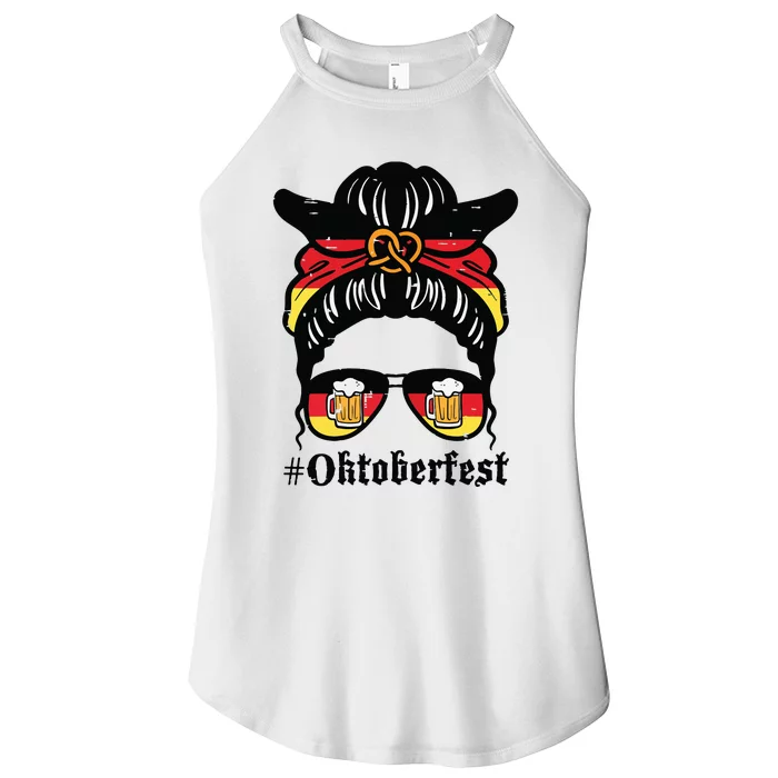 Oktoberfest Messy Bun German Flag Bavarian Festival Women Women’s Perfect Tri Rocker Tank