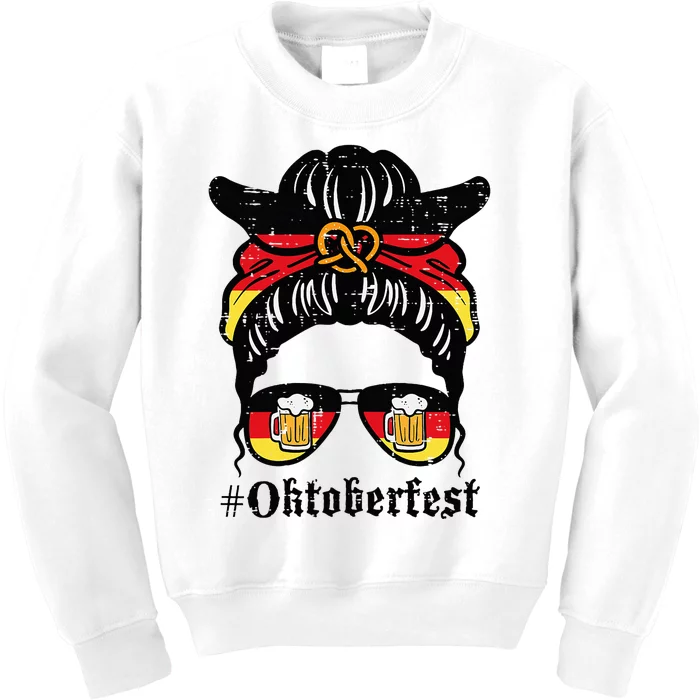 Oktoberfest Messy Bun German Flag Bavarian Festival Kids Sweatshirt