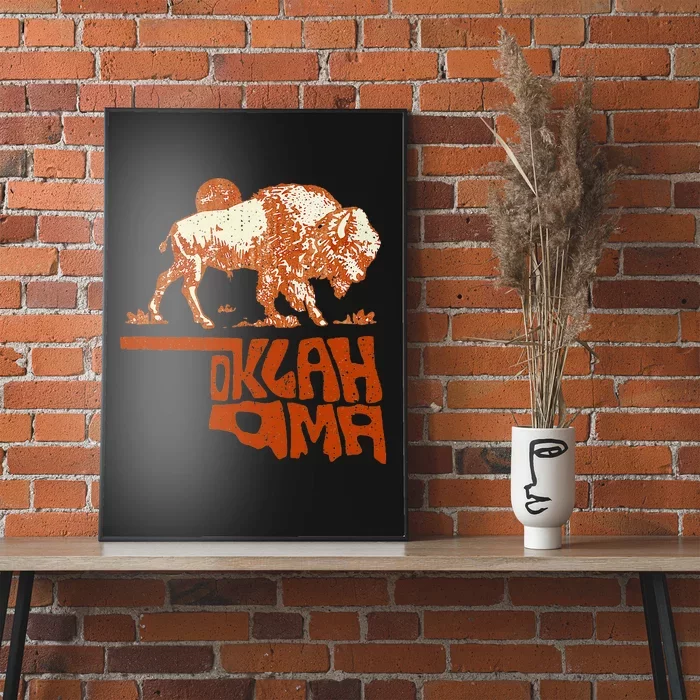 Oklahoma Map Bison Buffalo Oklahoma Souvenir Poster