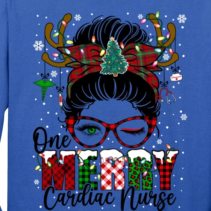 One Merry Cardiac Nurse Messy Bun Christmas Love Nurse Life Funny Gift Long Sleeve Shirt