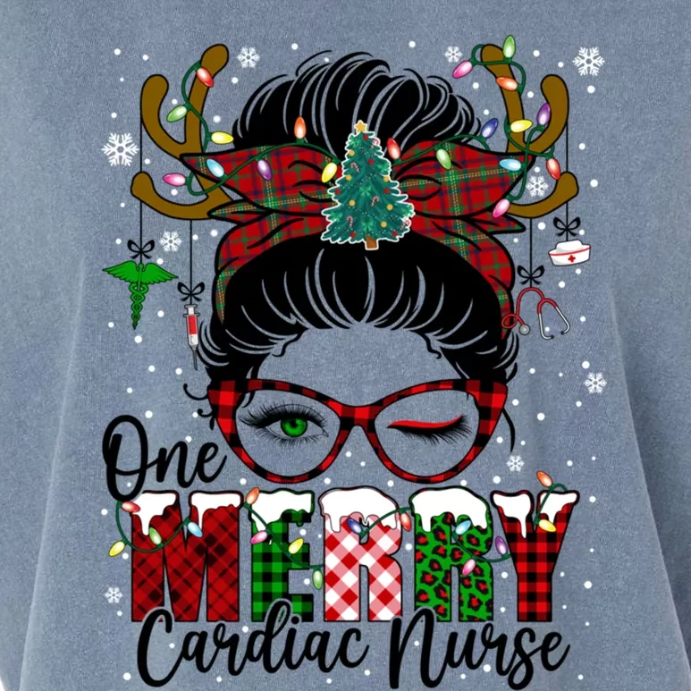 One Merry Cardiac Nurse Messy Bun Christmas Love Nurse Life Funny Gift Garment-Dyed Women's Muscle Tee