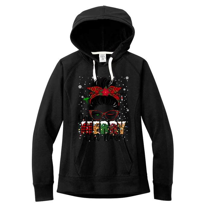 One Merry Ccn Nurse Messy Bun Christmas Love Nurse Life Gift Women's Fleece Hoodie