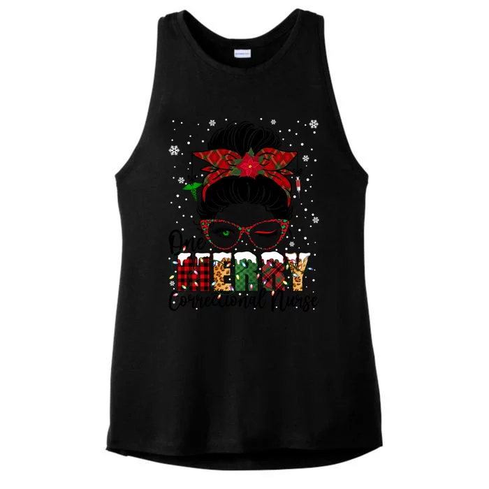 One Merry Correctional Nurse Messy Bun Xmas Love Nurse Life Great Gift Ladies Tri-Blend Wicking Tank