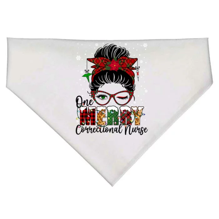 One Merry Correctional Nurse Messy Bun Xmas Love Nurse Life Great Gift USA-Made Doggie Bandana