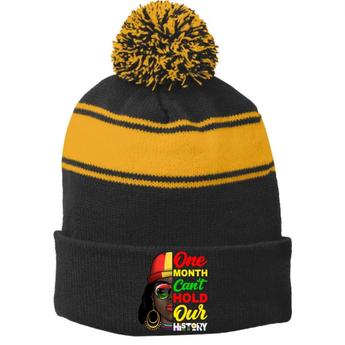 One Month Can't Hold Our History Melanin African Afro Hair Stripe Pom Pom Beanie