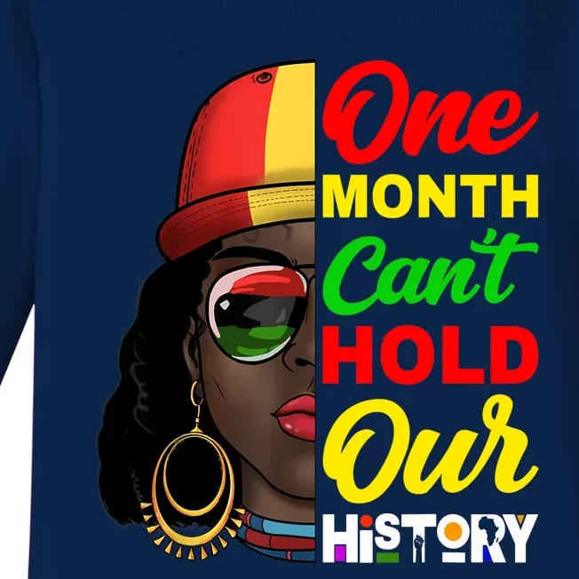 One Month Can't Hold Our History Melanin African Afro Hair Baby Long Sleeve Bodysuit