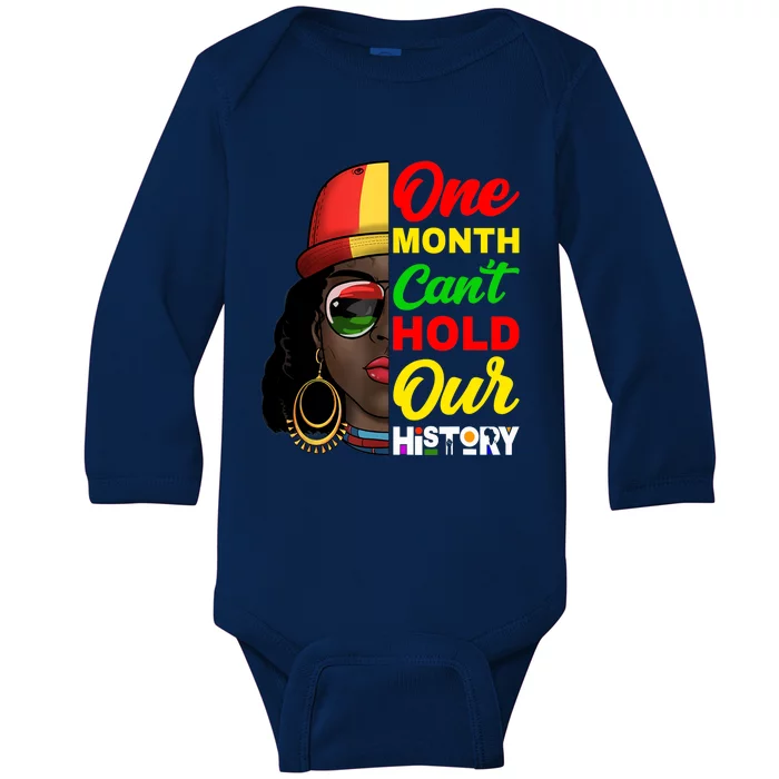 One Month Can't Hold Our History Melanin African Afro Hair Baby Long Sleeve Bodysuit