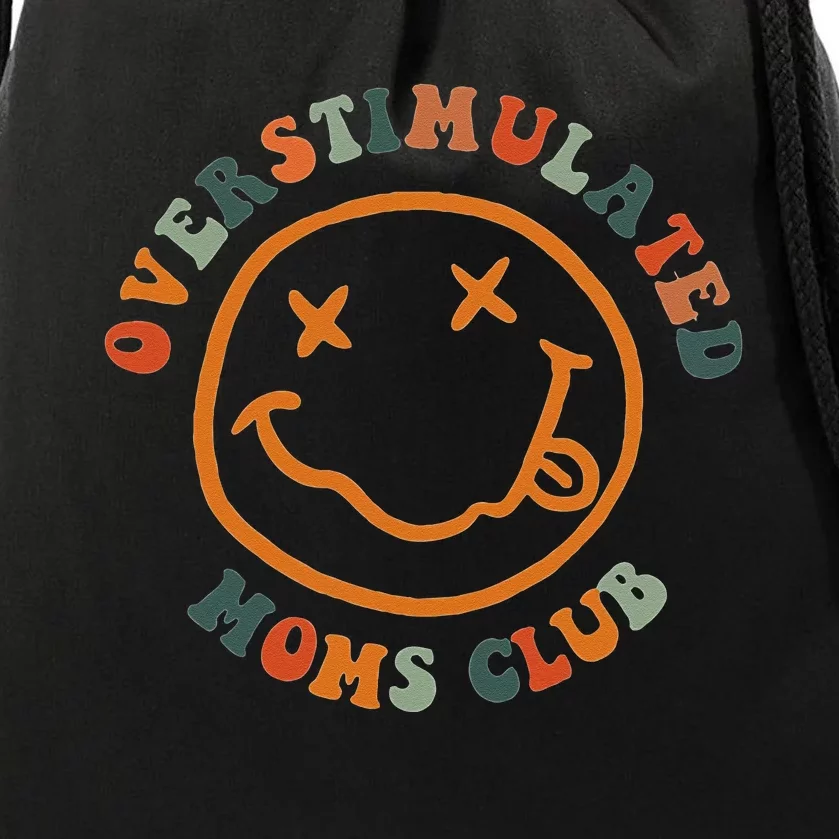 Overstimulated Moms Club Retro Groovy On Back Drawstring Bag