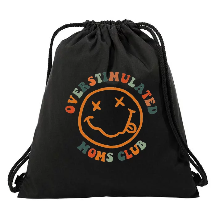 Overstimulated Moms Club Retro Groovy On Back Drawstring Bag