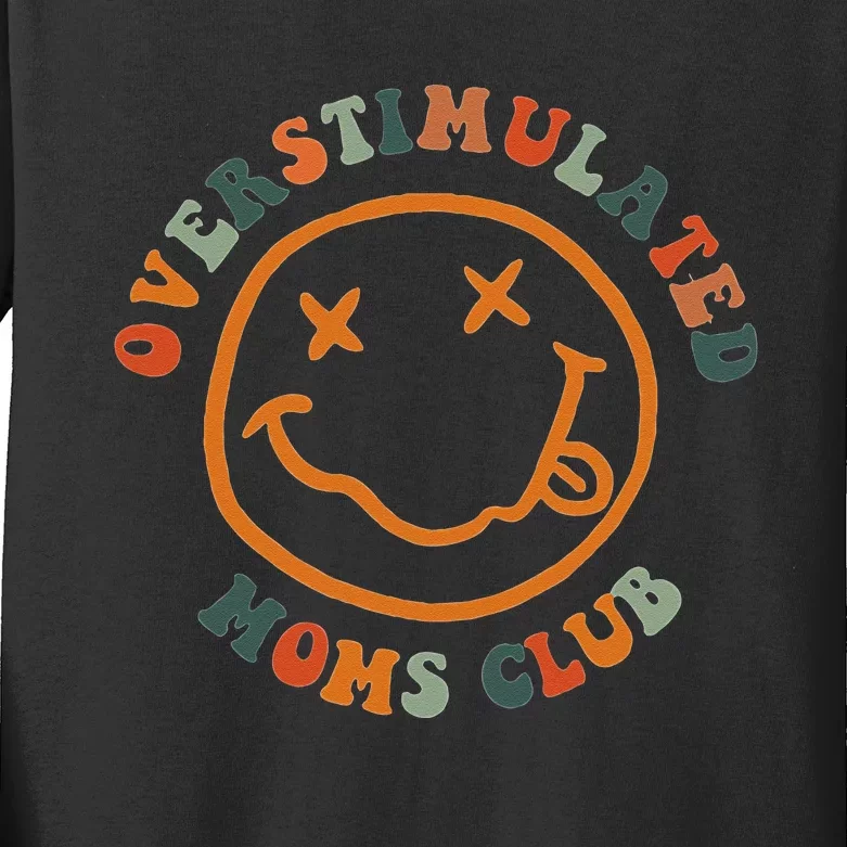 Overstimulated Moms Club Retro Groovy On Back Kids Long Sleeve Shirt