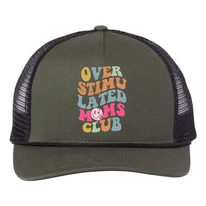 Overstimulated Moms Club Funny Saying Groovy Wo Retro Rope Trucker Hat Cap