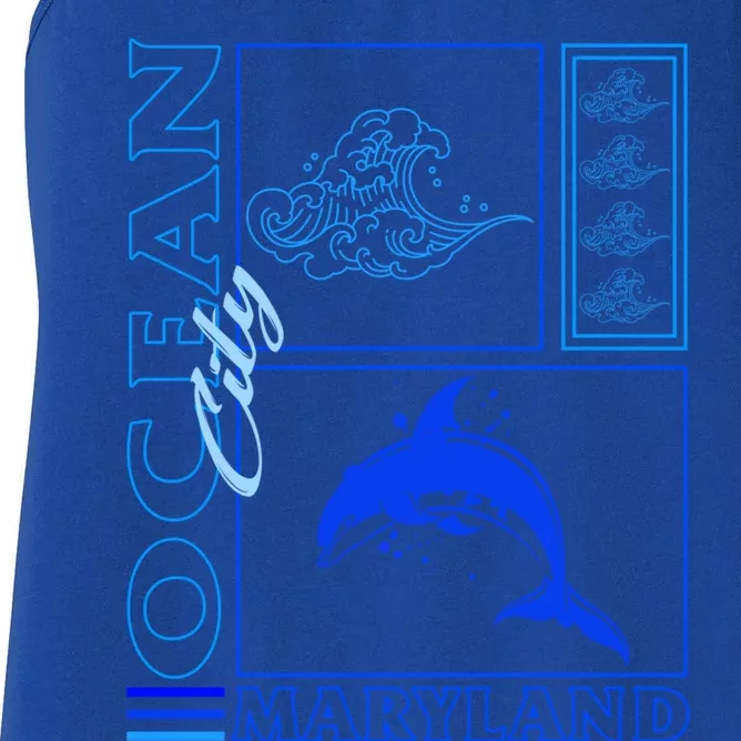 Ocean Maryland City Vacation Dolphin Beach Fishing Family Gift Women's Racerback Tank