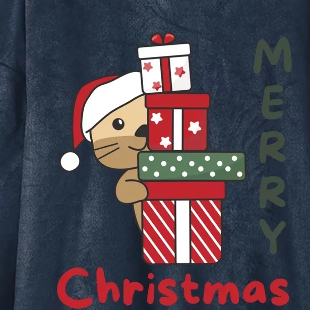 Otter Merry Christmas Festive Season Otter Gift Hooded Wearable Blanket