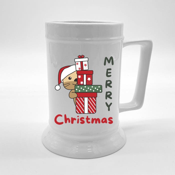 Otter Merry Christmas Festive Season Otter Gift Front & Back Beer Stein