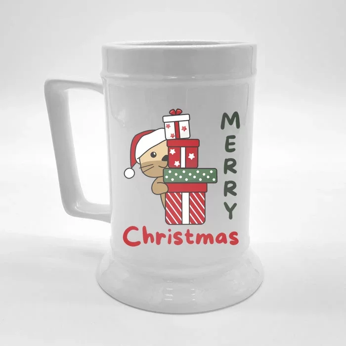 Otter Merry Christmas Festive Season Otter Gift Front & Back Beer Stein