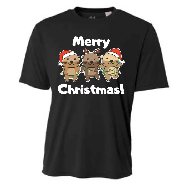 Otter Merry Christmas Winter Animals Otter Gift Cooling Performance Crew T-Shirt