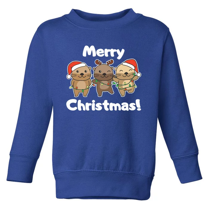 Otter Merry Christmas Winter Animals Otter Gift Toddler Sweatshirt