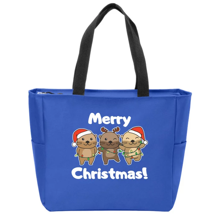 Otter Merry Christmas Winter Animals Otter Gift Zip Tote Bag