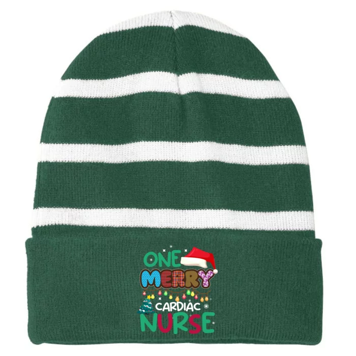 One Merry Cardiac Nurse Christmas Striped Beanie with Solid Band