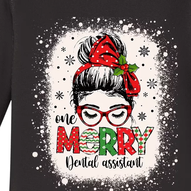 One Merry Dental Assistant Messy Bun Dental Nurse Christmas Baby Long Sleeve Bodysuit