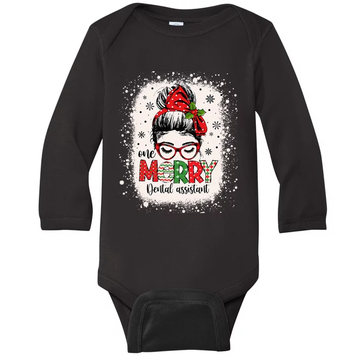 One Merry Dental Assistant Messy Bun Dental Nurse Christmas Baby Long Sleeve Bodysuit