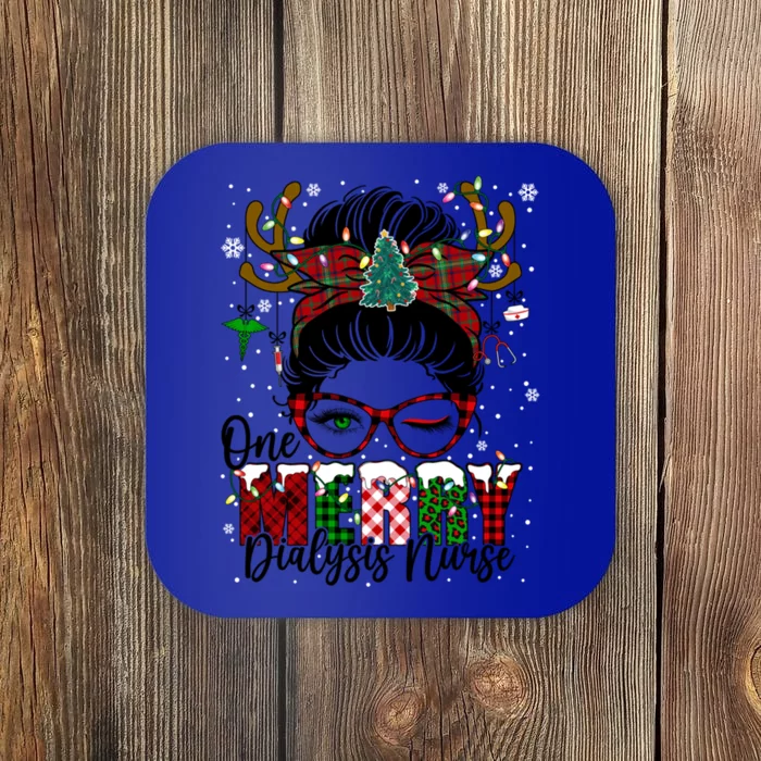 One Merry Dialysis Nurse Messy Bun Christmas Love Nurse Life Gift Coaster