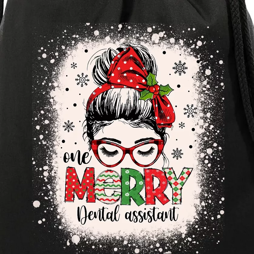 One Merry Dental Assistant Messy Bun Dental Nurse Christmas Drawstring Bag