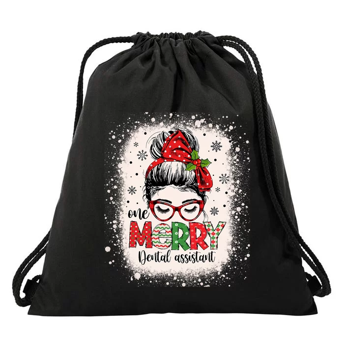 One Merry Dental Assistant Messy Bun Dental Nurse Christmas Drawstring Bag