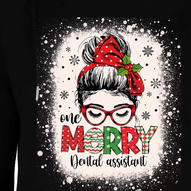 One Merry Dental Assistant Messy Bun Dental Nurse Christmas Womens Funnel Neck Pullover Hood