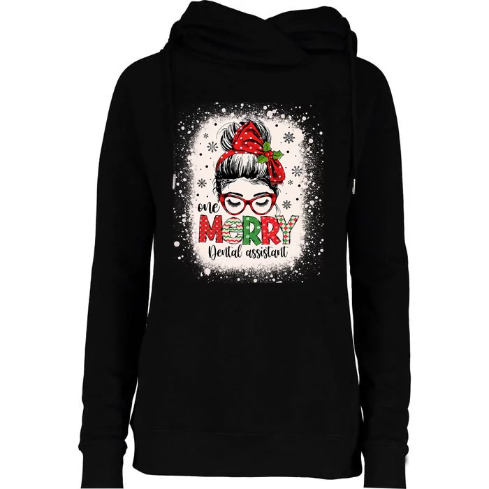 One Merry Dental Assistant Messy Bun Dental Nurse Christmas Womens Funnel Neck Pullover Hood