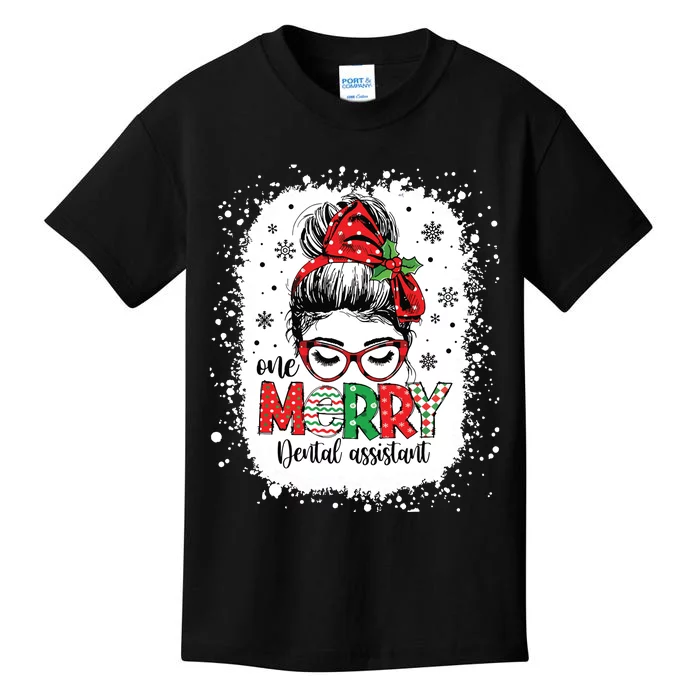 One Merry Dental Assistant Messy Bun Dental Nurse Christmas Kids T-Shirt