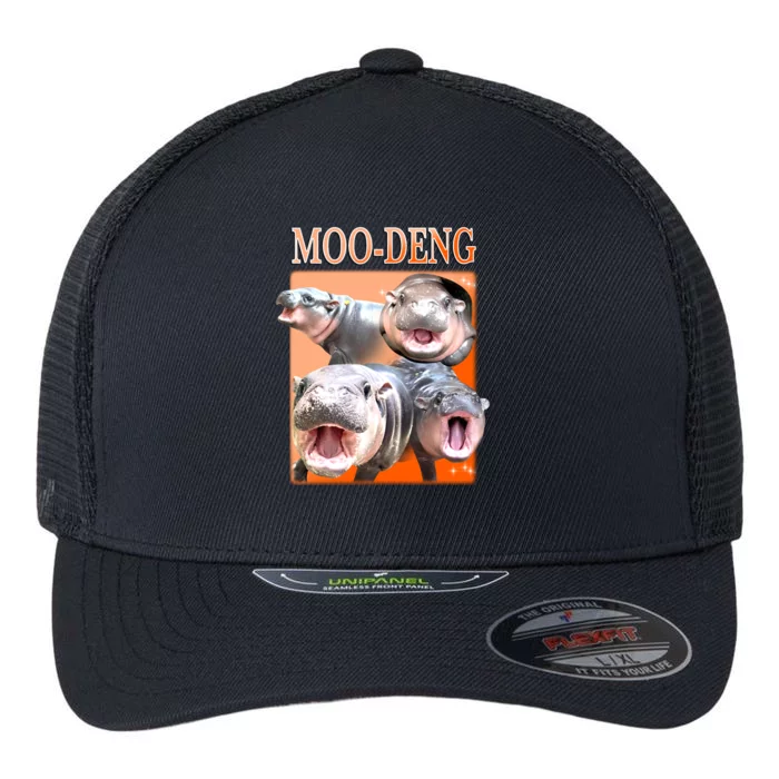 Orange Moo Deng Meme Hippo Flexfit Unipanel Trucker Cap