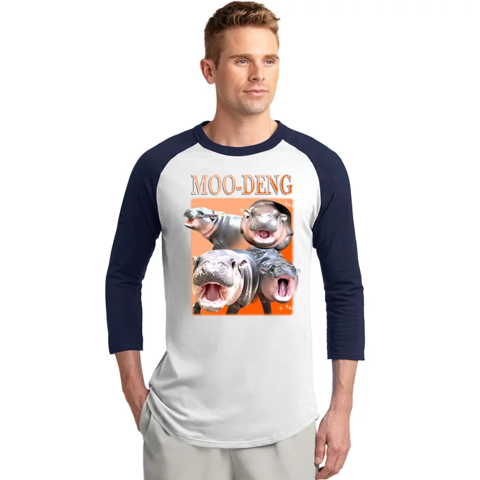 Orange Moo Deng Meme Hippo Baseball Sleeve Shirt