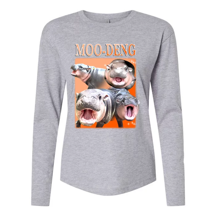 Orange Moo Deng Meme Hippo Womens Cotton Relaxed Long Sleeve T-Shirt