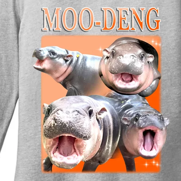 Orange Moo Deng Meme Hippo Womens CVC Long Sleeve Shirt