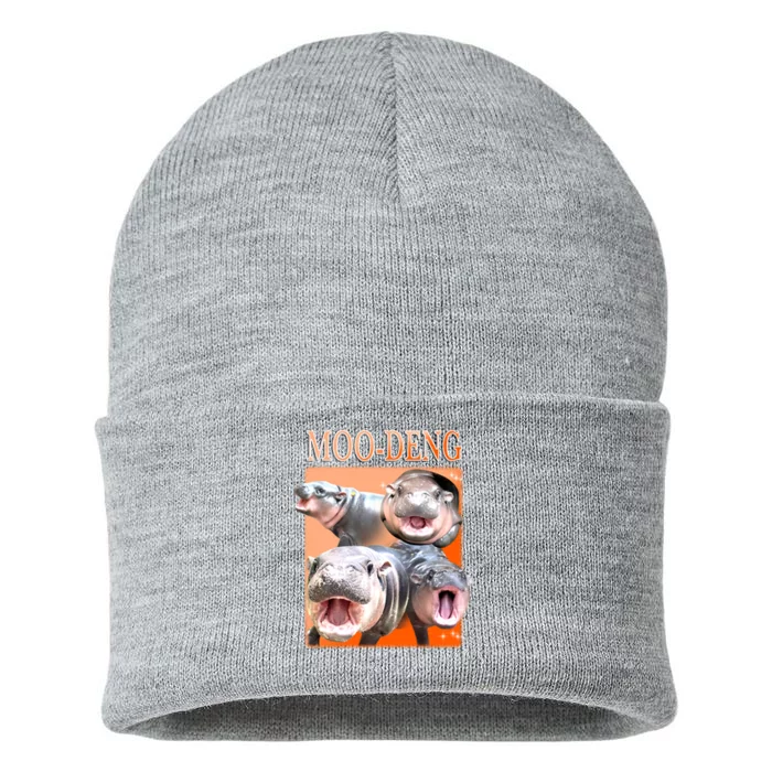 Orange Moo Deng Meme Hippo Sustainable Knit Beanie