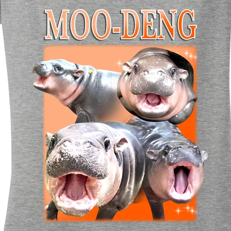 Orange Moo Deng Meme Hippo Women's V-Neck T-Shirt