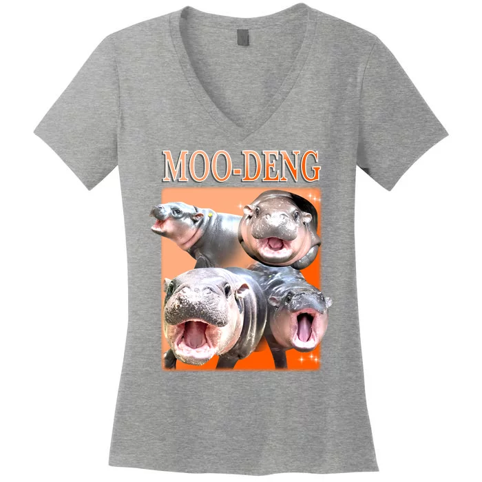 Orange Moo Deng Meme Hippo Women's V-Neck T-Shirt