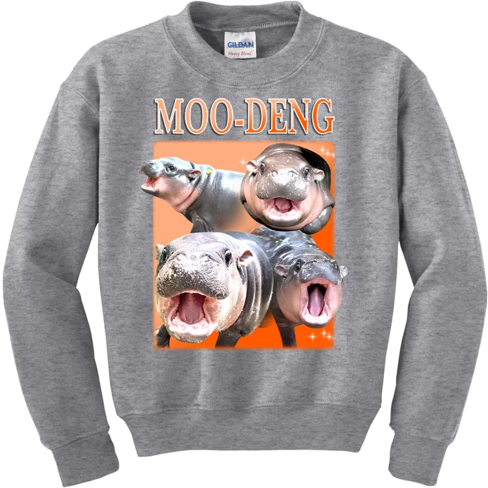 Orange Moo Deng Meme Hippo Kids Sweatshirt