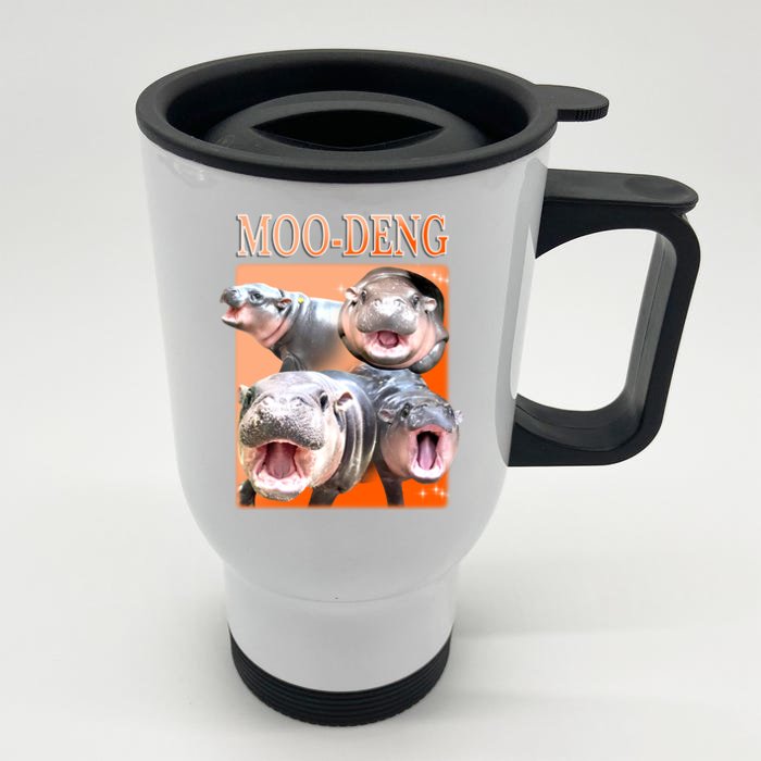 Orange Moo Deng Meme Hippo Front & Back Stainless Steel Travel Mug