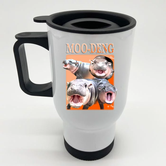 Orange Moo Deng Meme Hippo Front & Back Stainless Steel Travel Mug