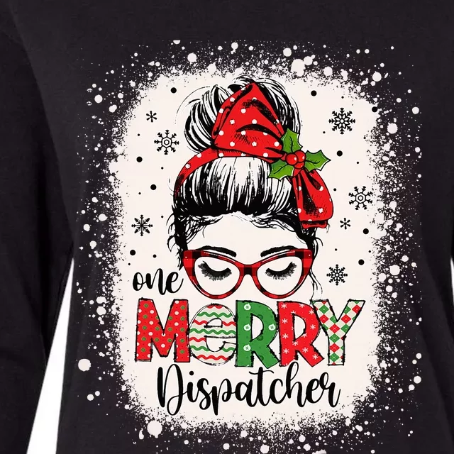 One Merry Dispatcher Messy Bun Christmas Dispatch Womens Cotton Relaxed Long Sleeve T-Shirt