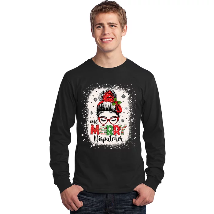 One Merry Dispatcher Messy Bun Christmas Dispatch Long Sleeve Shirt