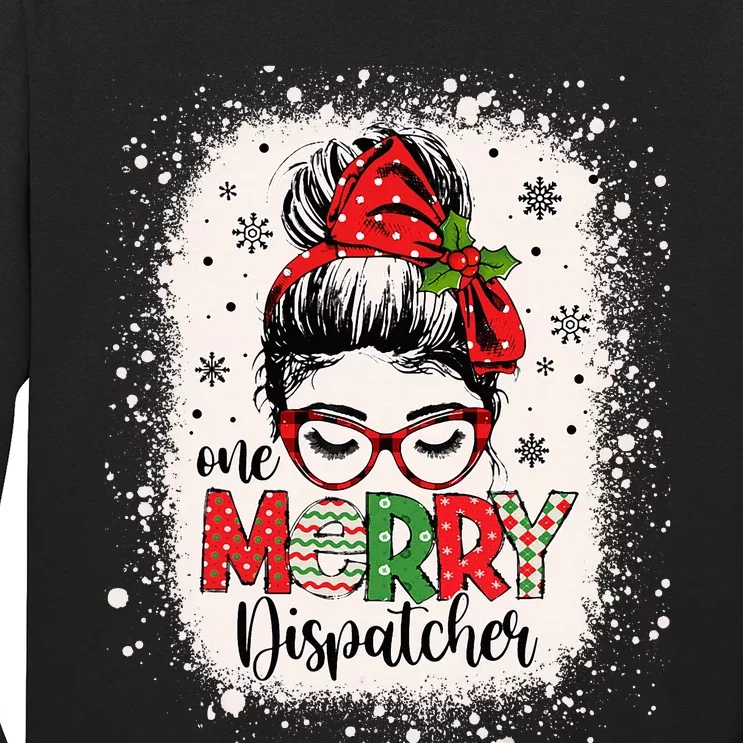 One Merry Dispatcher Messy Bun Christmas Dispatch Long Sleeve Shirt