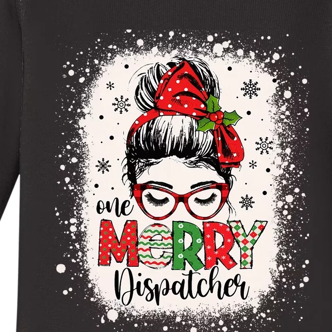 One Merry Dispatcher Messy Bun Christmas Dispatch Baby Long Sleeve Bodysuit