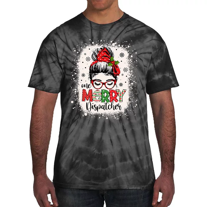 One Merry Dispatcher Messy Bun Christmas Dispatch Tie-Dye T-Shirt